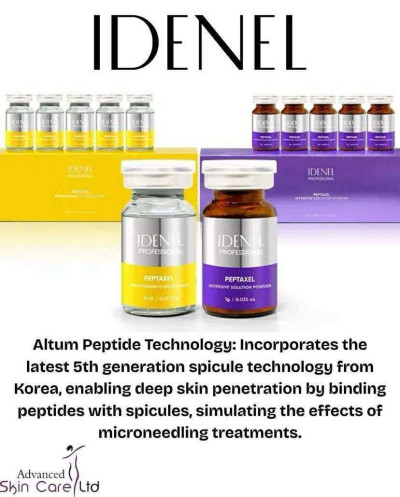 Idenel Altum Peptide Technology: Incorporates the latest 5th generation spicule technology from Korea, enabling deep skin penetration by binding peptides with spicules, simulating the effects of microneedling treatments.